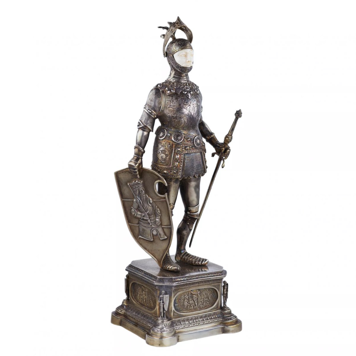 FIGURE DE CABINET EN ARGENT D’UN CHEVALIER. J. KURZ & CO. ALLEMAGNE, HANAU.-photo-3