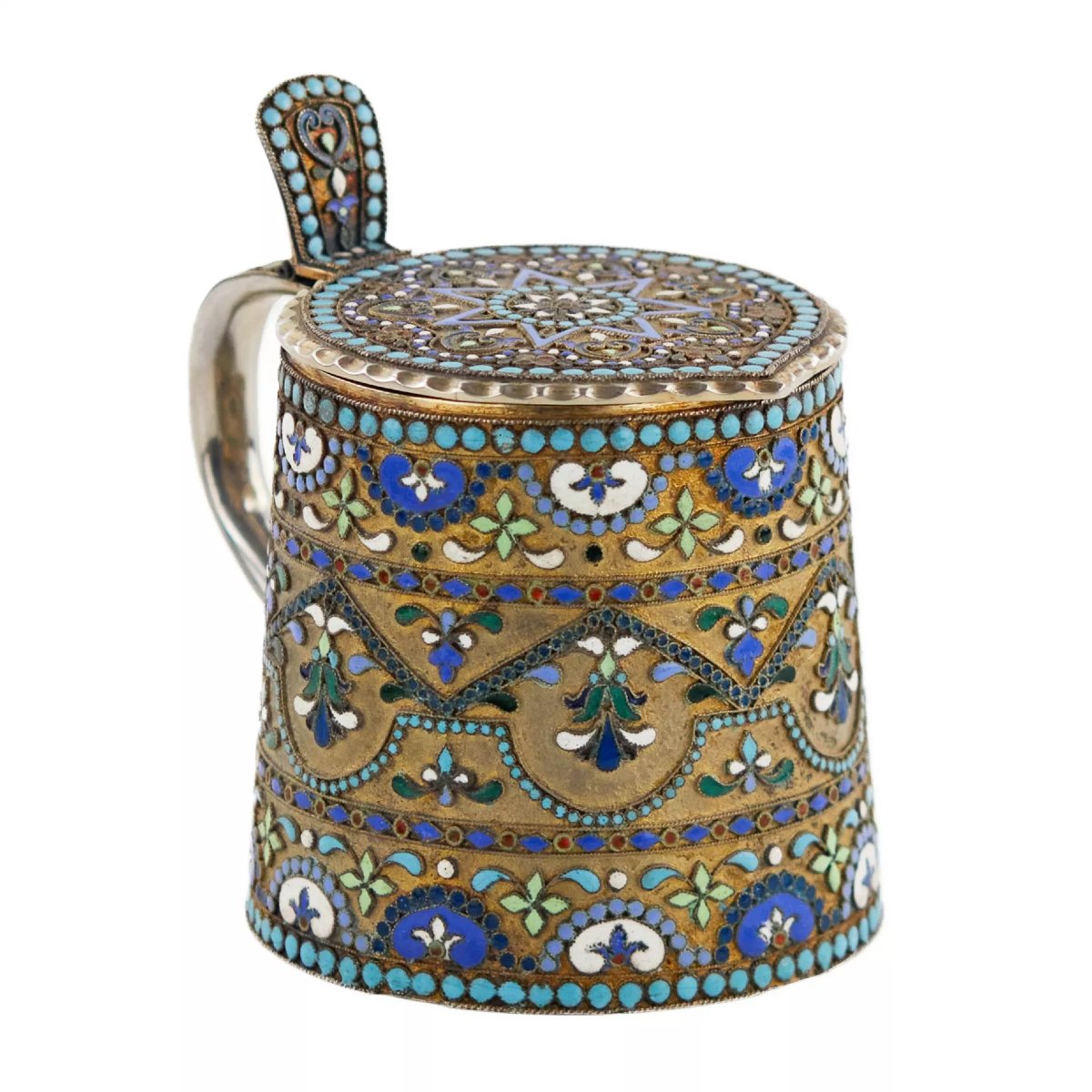 Russian Silver Mug With Cloisonné Enamel, In The Neo-russian Style. Russia, Early 20th Century-photo-3