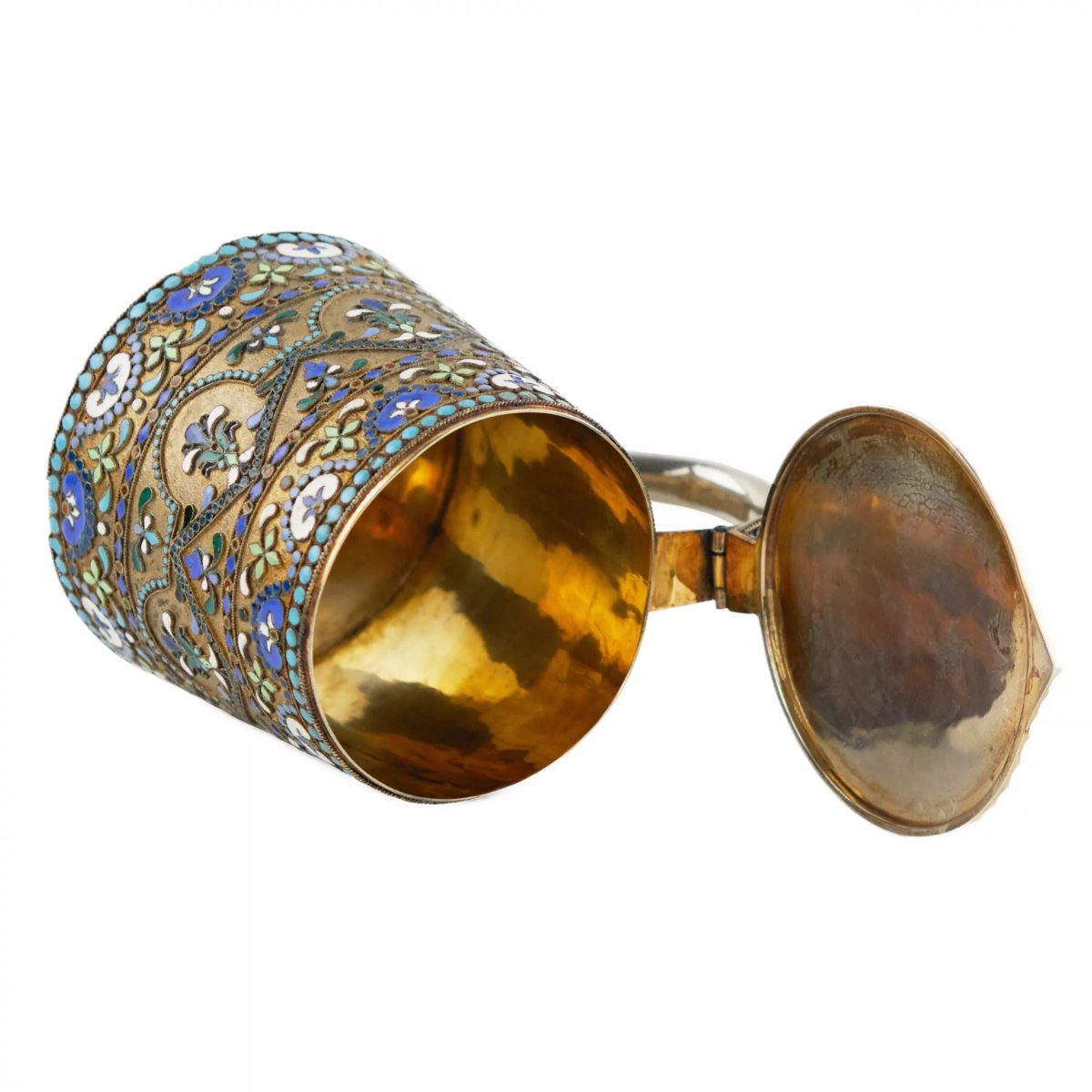 Russian Silver Mug With Cloisonné Enamel, In The Neo-russian Style. Russia, Early 20th Century-photo-2