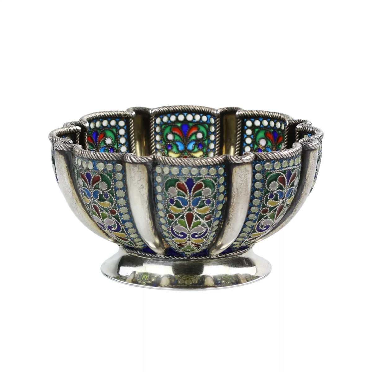 Russian Silver Cup With Plique-à-jour Enamel. Khlebnikov House. Moscow, Early 20th Century