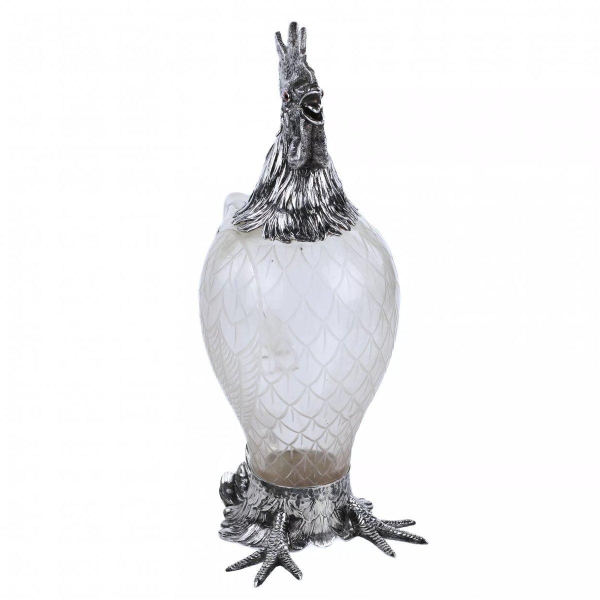 Glass And Silver Rooster-shaped Pitcher. Hanau, J.d. Schleissner Söhne. Late 19th Century-photo-4