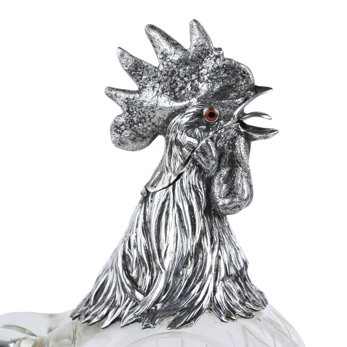 Glass And Silver Rooster-shaped Pitcher. Hanau, J.d. Schleissner Söhne. Late 19th Century-photo-6