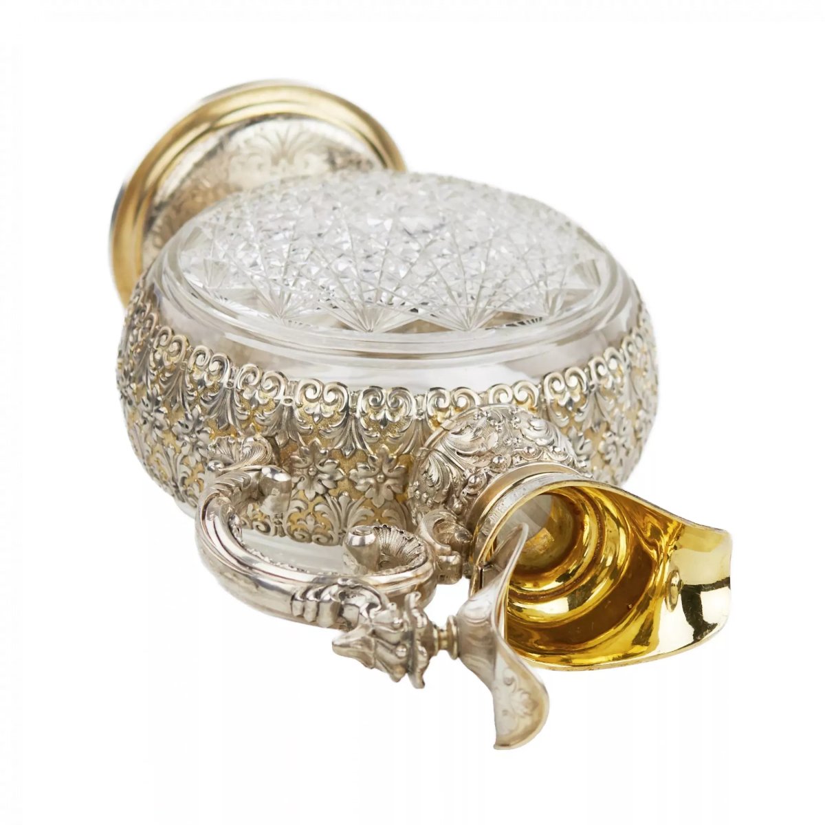 PAIRE DE CARAFES À VIN EN CRISTAL TAILLÉ MONTÉES EN ARGENT ALLEMAGNE.-photo-3