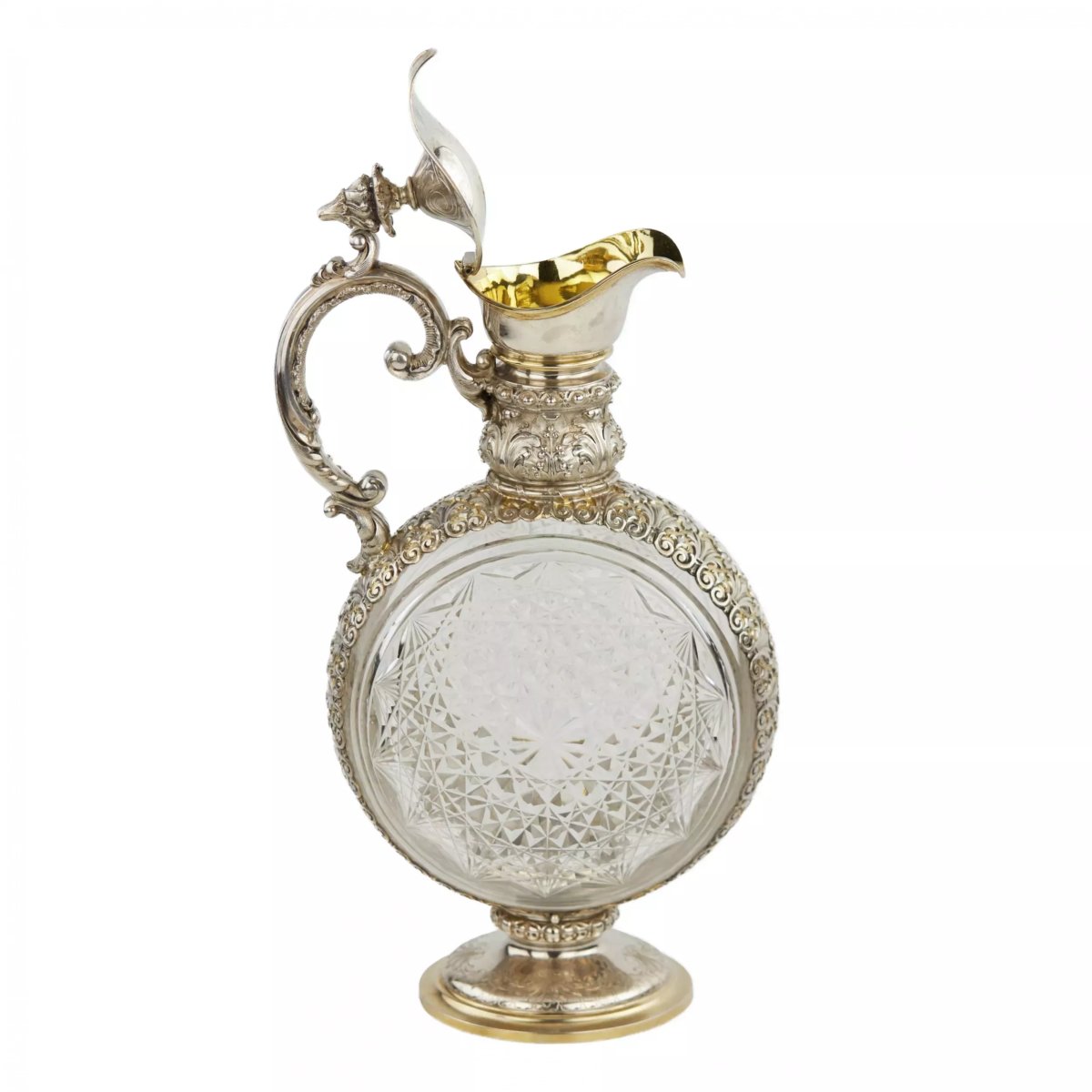 PAIRE DE CARAFES À VIN EN CRISTAL TAILLÉ MONTÉES EN ARGENT ALLEMAGNE.-photo-7