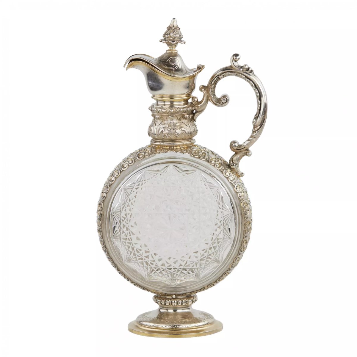 PAIRE DE CARAFES À VIN EN CRISTAL TAILLÉ MONTÉES EN ARGENT ALLEMAGNE.-photo-8