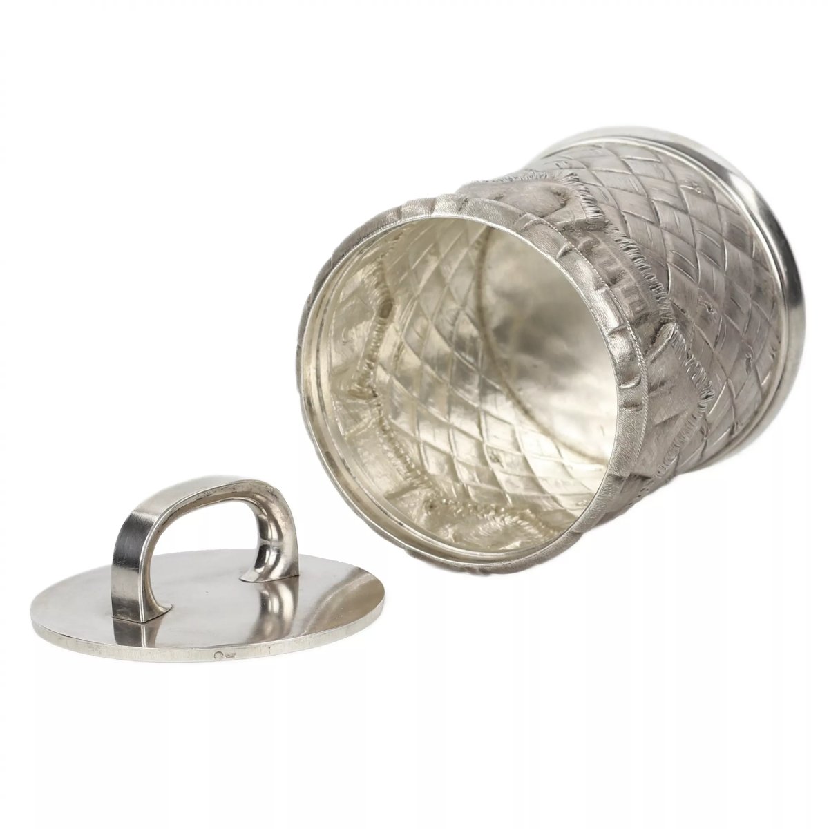 Silver Honey Jar In The Shape Of A Rustic Woven Basket. Moscow, 1892-photo-3