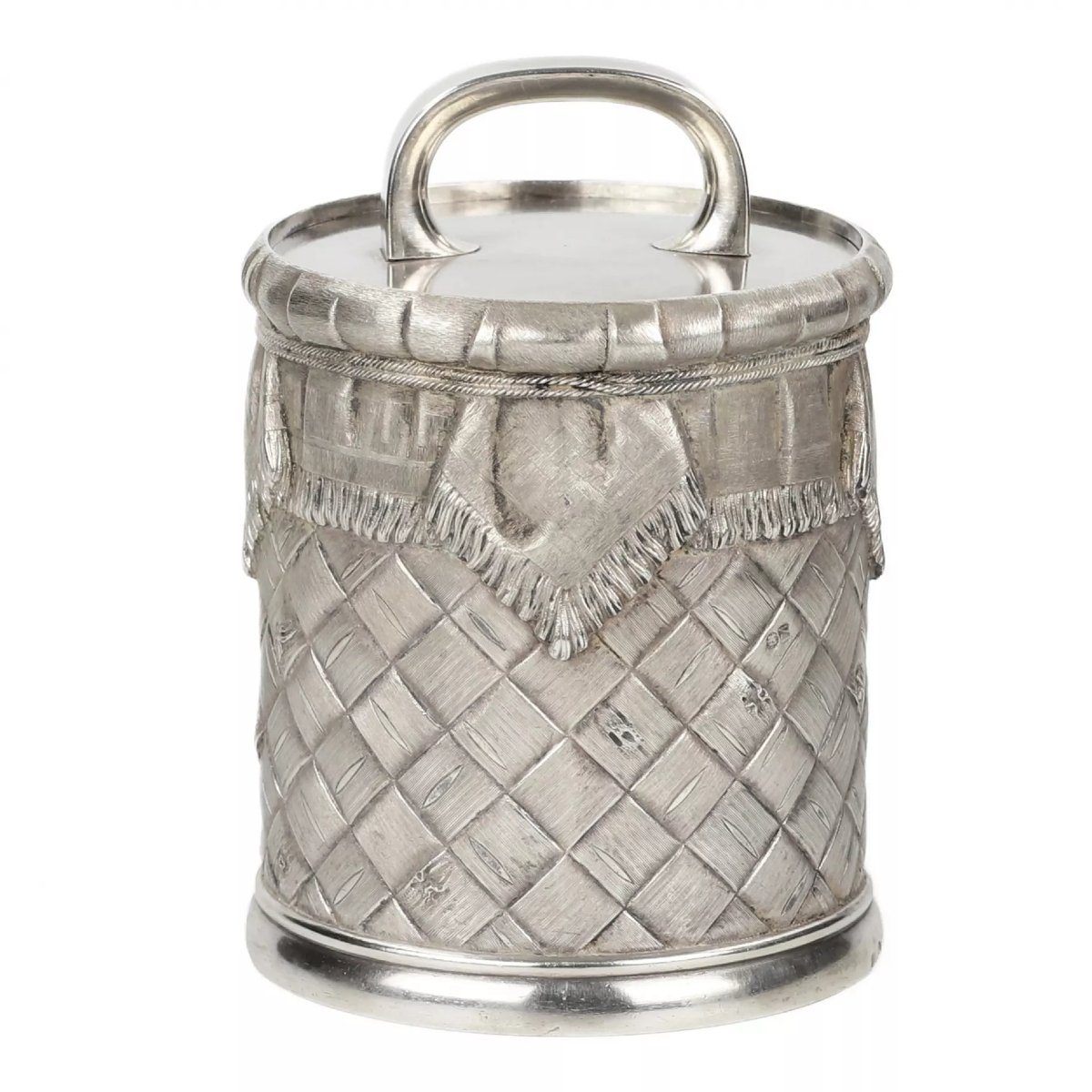 Silver Honey Jar In The Shape Of A Rustic Woven Basket. Moscow, 1892
