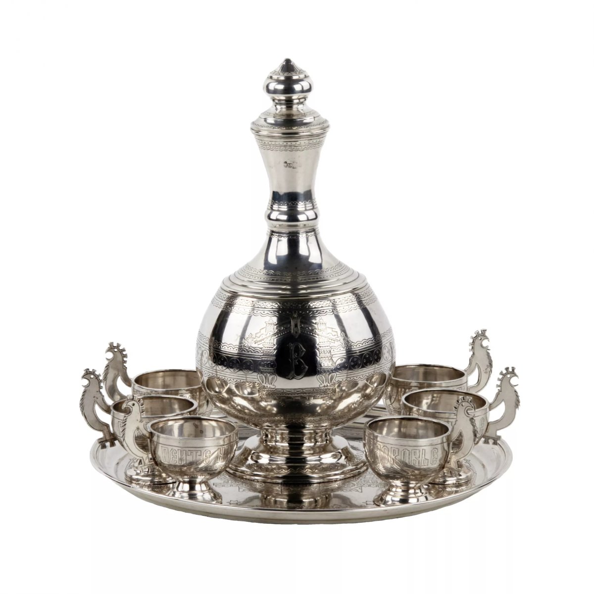 Elegant Silver Vodka Set In The Neo-russian Style, From The S.m. Ikonnikov Workshop.