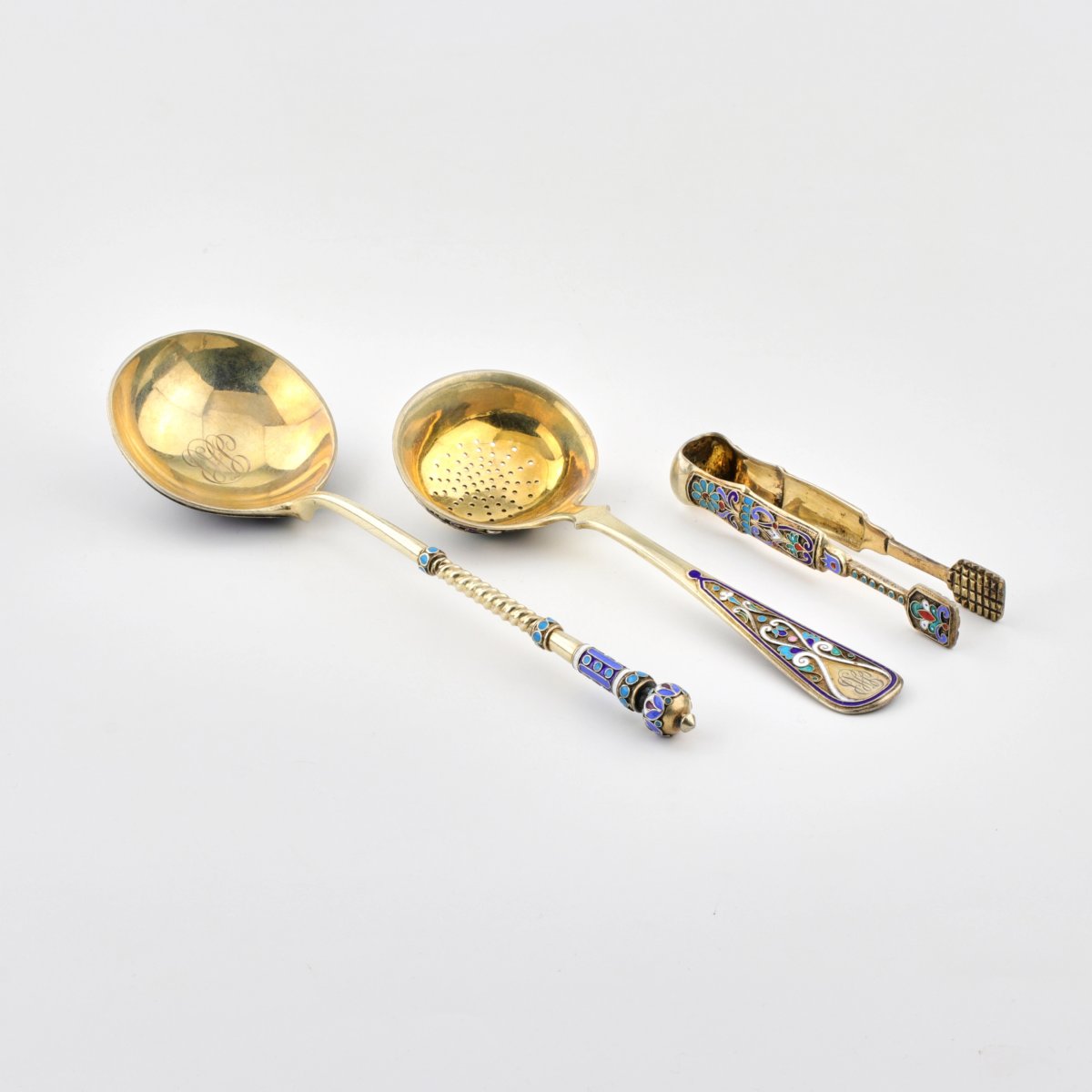 Silver Tea Set With Cloisonné Enamel And The Inscription “priyatnogo Appetita,” Russia.-photo-2