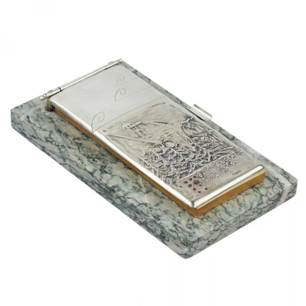 BLOC-NOTES DE BUREAU EN ARGENT DE STYLE RUSSE ANCIEN PIOTR MILIOUKOV, RUSSIE.-photo-4