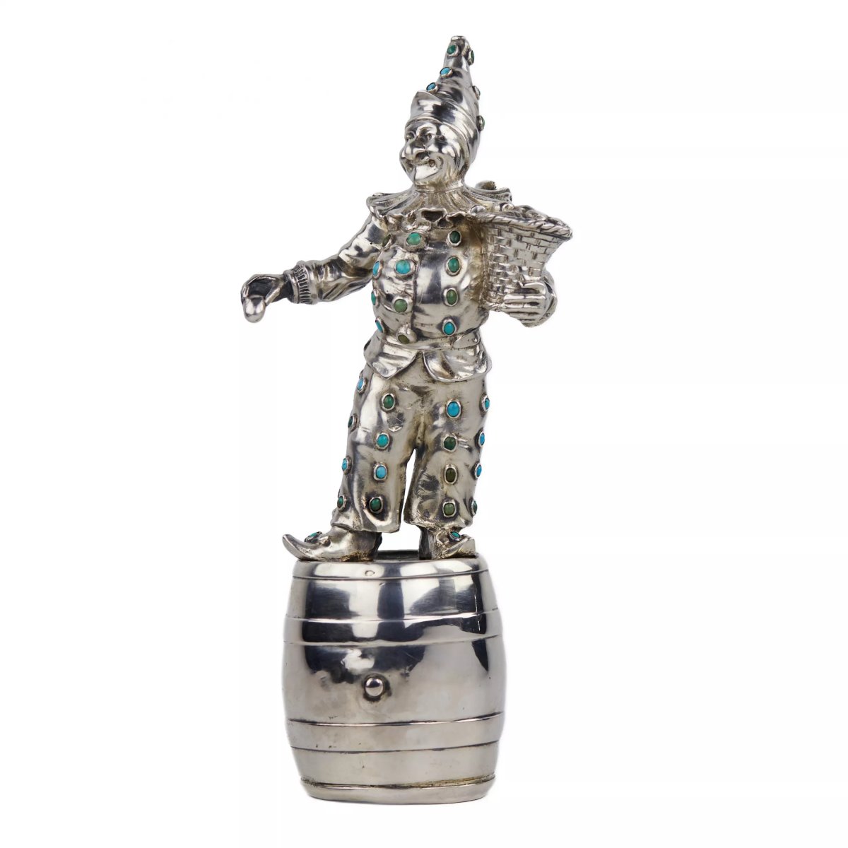 FIGURE EN ARGENT REPRÉSENTANT ARLEQUIN ALLEMAGNE, HANAU, FIN DU XIXe SIÈCLE
