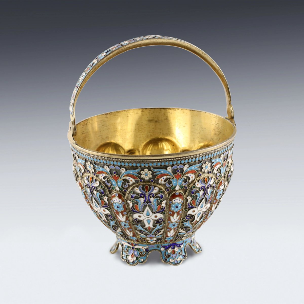 Russian Silver Sugar Bowl With Cloisonné Enamel, Russia, Moscow, 1896–1908-photo-2