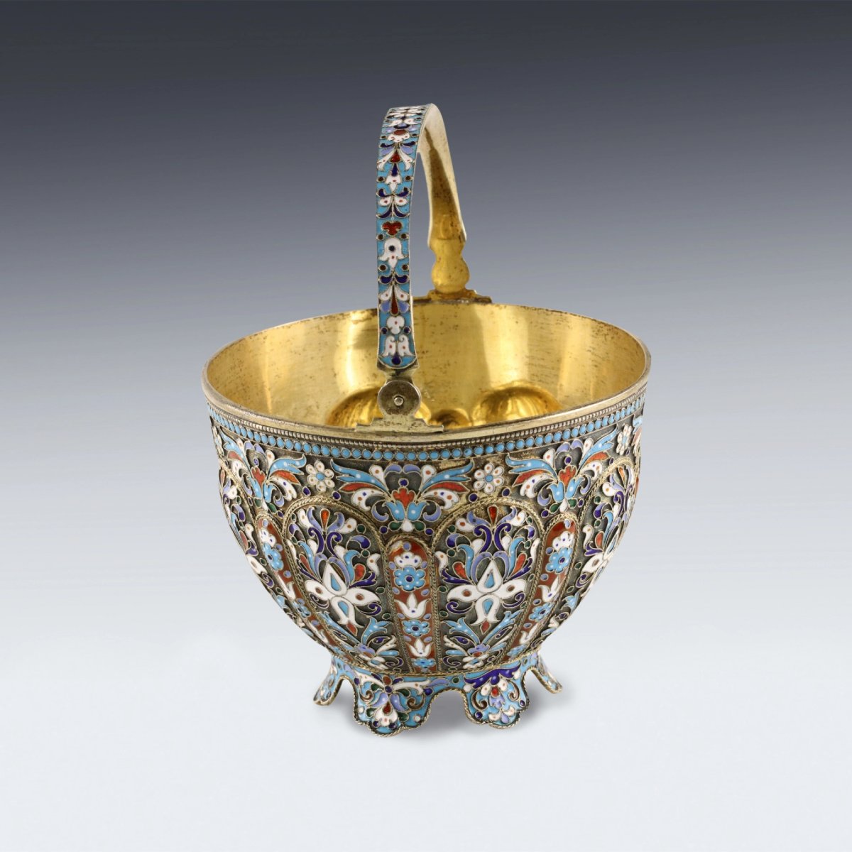 Russian Silver Sugar Bowl With Cloisonné Enamel, Russia, Moscow, 1896–1908-photo-1