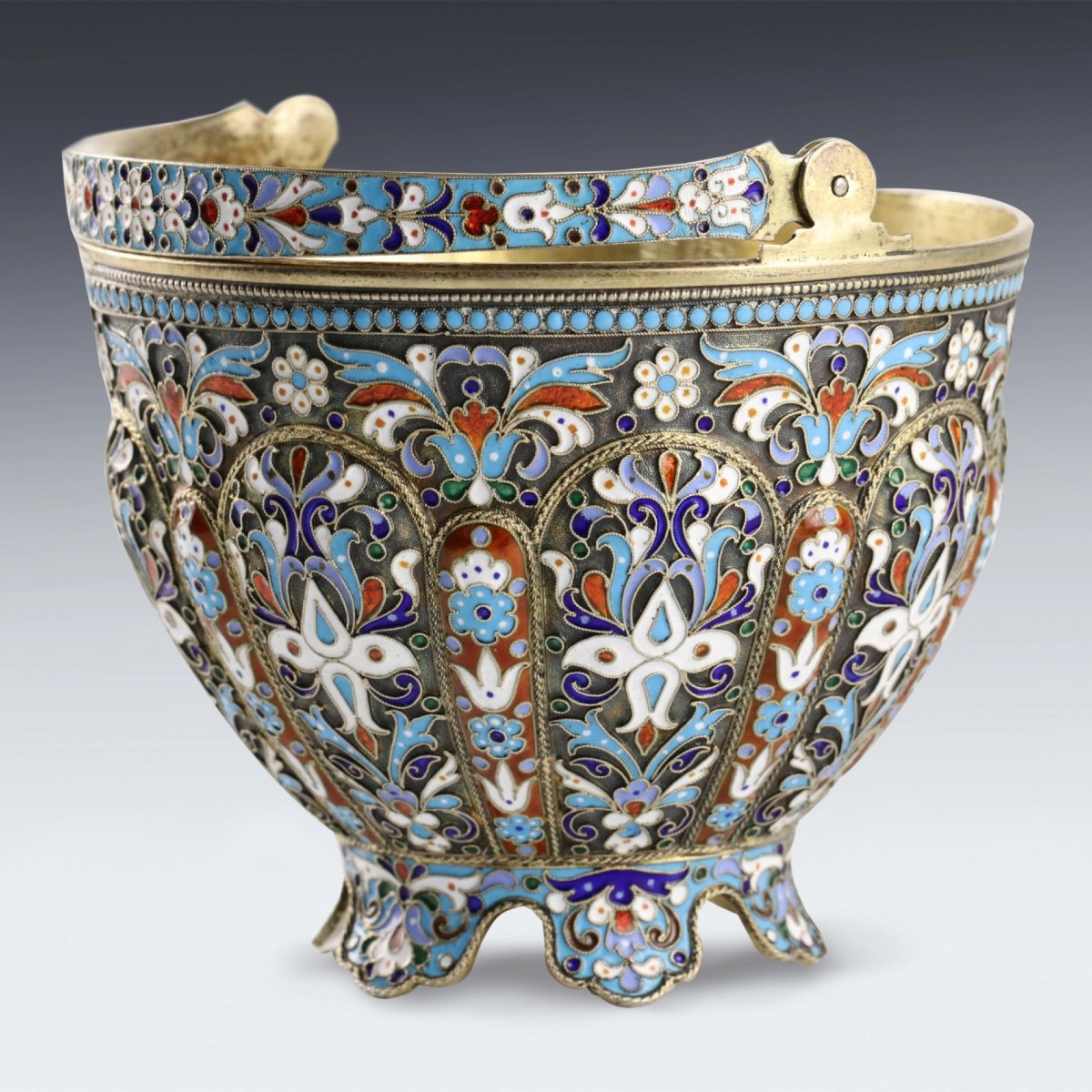 Russian Silver Sugar Bowl With Cloisonné Enamel, Russia, Moscow, 1896–1908-photo-2