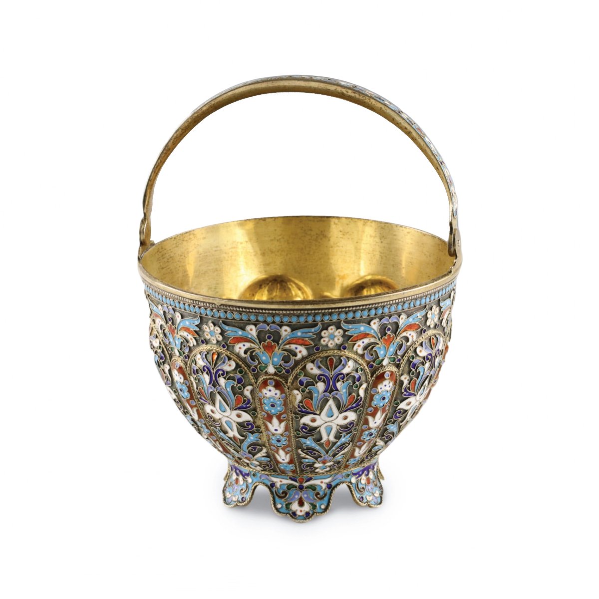 Russian Silver Sugar Bowl With Cloisonné Enamel, Russia, Moscow, 1896–1908