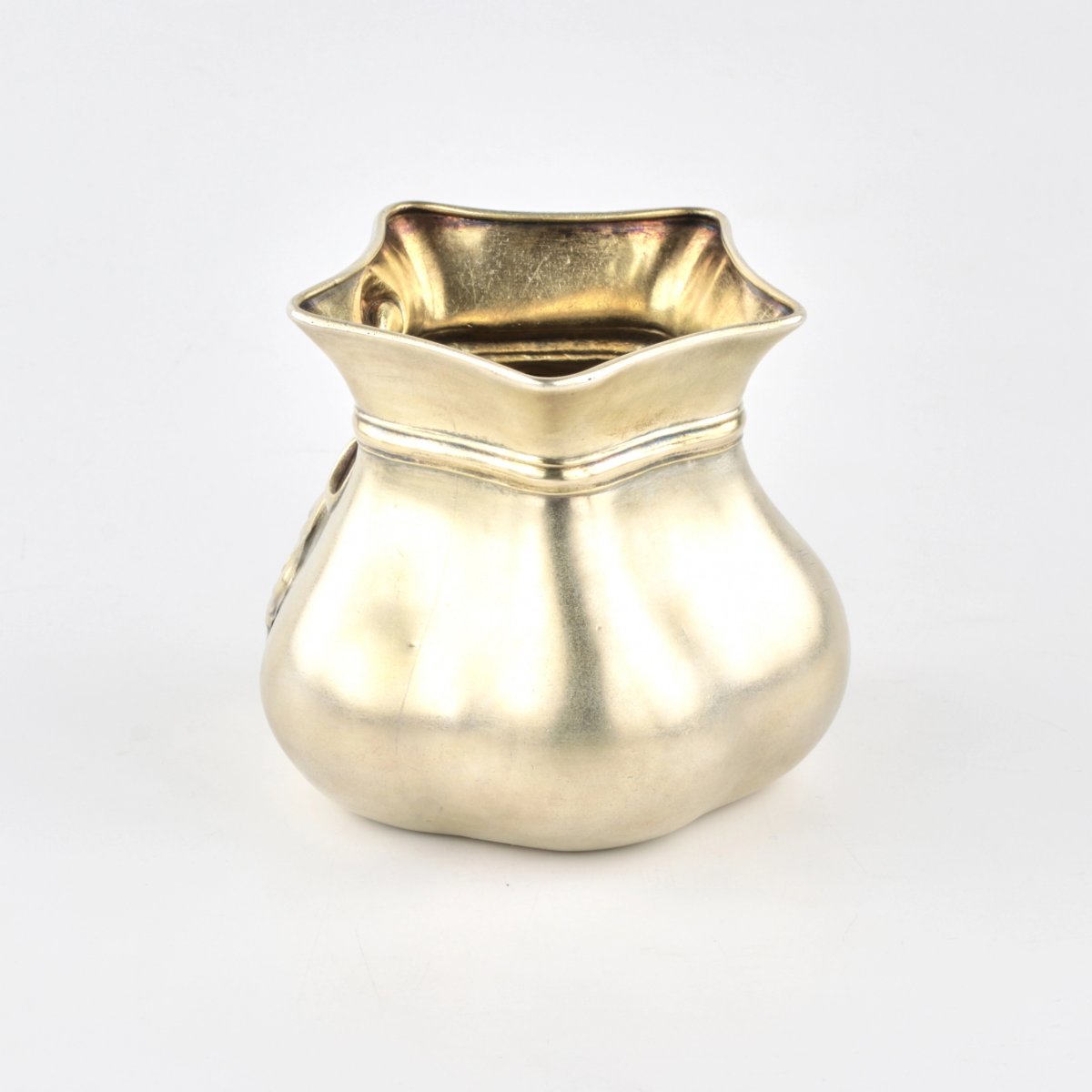 Silver Vase-box In The Shape Of A Tied Purse, Decorated With A Rose In Relief. -photo-2