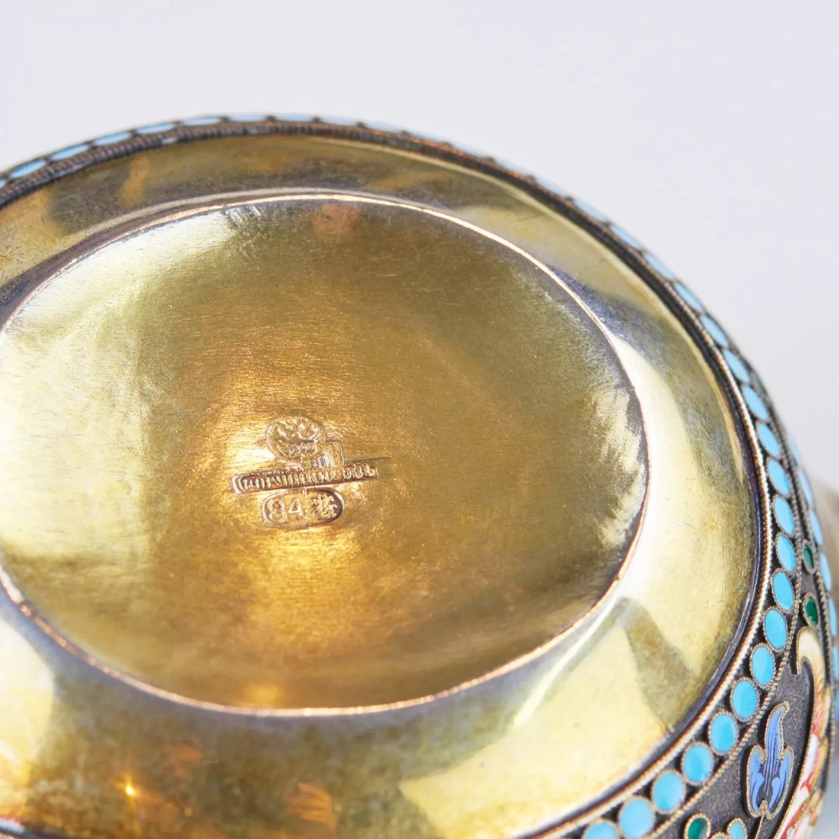  Russian Silver Kovch With Polychrome Cloisonné Enamel. Manufactured By P. A. Ovtchinnikov. Moscow.-photo-2