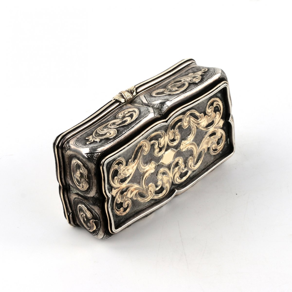 Solid Silver Snuffbox With Appliqué Gold Decoration In The Baroque Style. Saint Petersburg.-photo-2