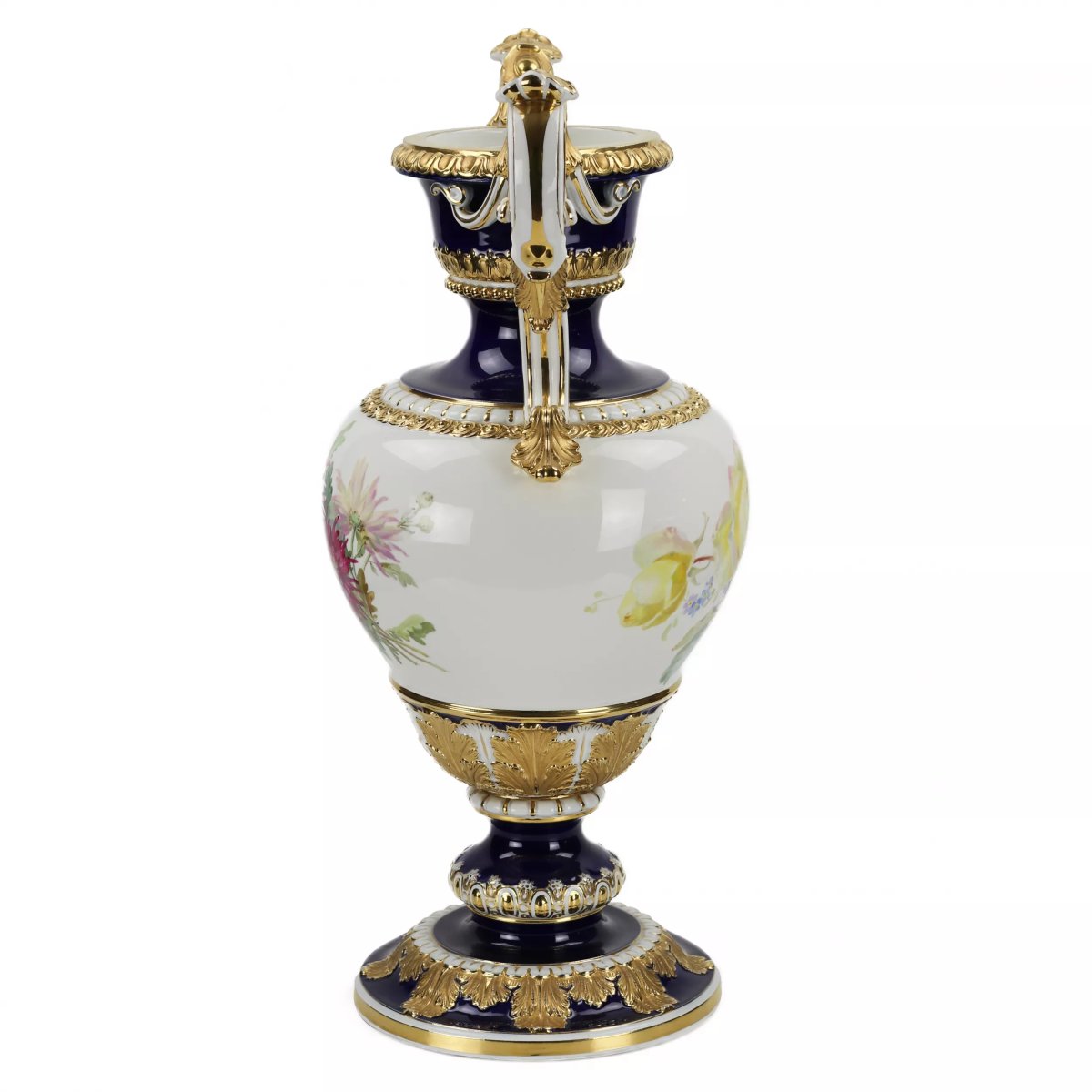 GRAND VASE DE SALON À BOUQUETS FLORAUX. ERNST AUGUST LEUTERITZ ALLEMAGNE, MEISSEN.-photo-3