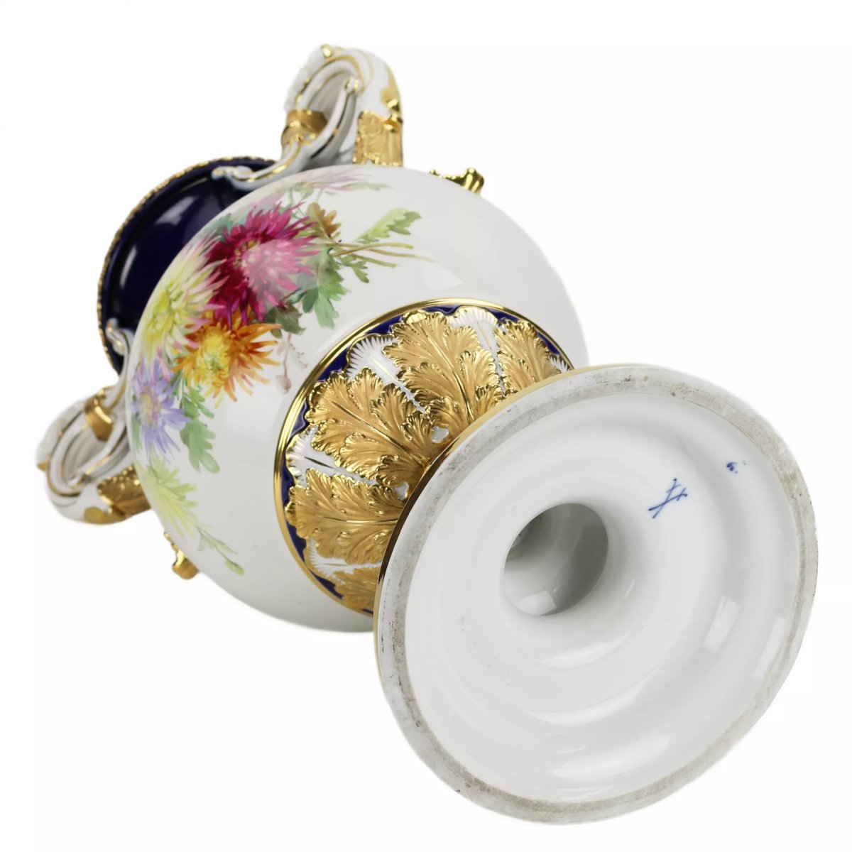 GRAND VASE DE SALON À BOUQUETS FLORAUX. ERNST AUGUST LEUTERITZ ALLEMAGNE, MEISSEN.-photo-3