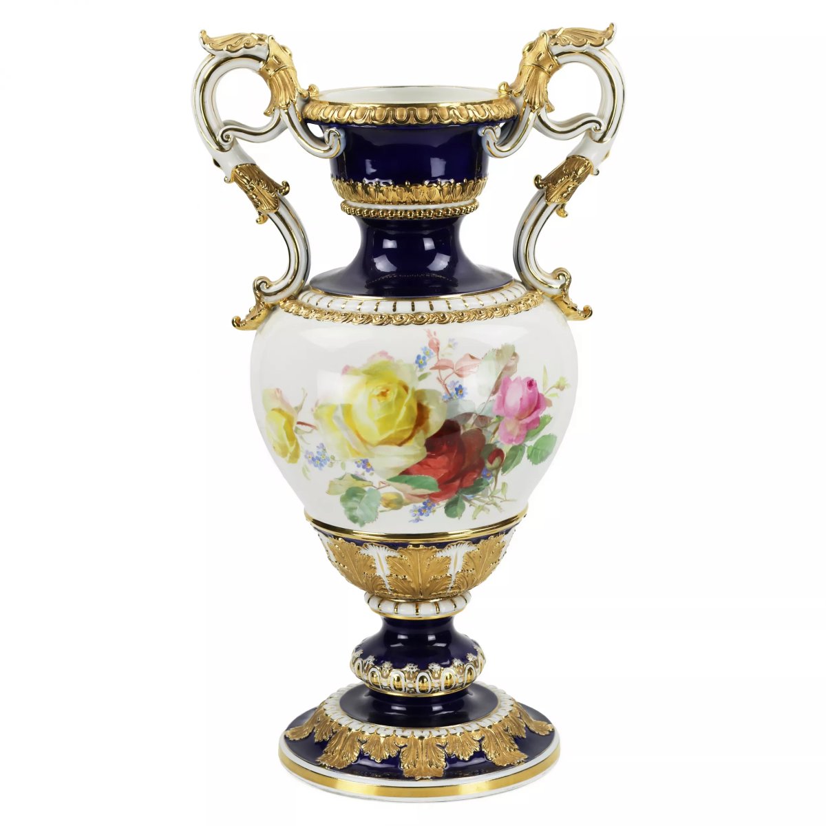 GRAND VASE DE SALON À BOUQUETS FLORAUX. ERNST AUGUST LEUTERITZ ALLEMAGNE, MEISSEN.-photo-4