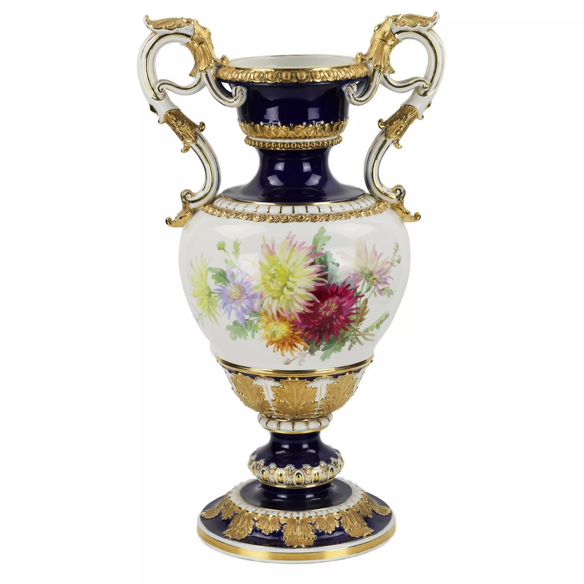 GRAND VASE DE SALON À BOUQUETS FLORAUX. ERNST AUGUST LEUTERITZ ALLEMAGNE, MEISSEN.