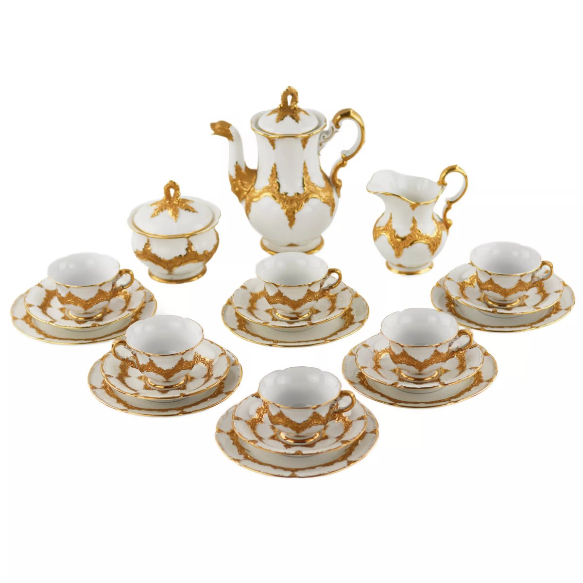 SERVICE À MOKA DE LUXE POUR SIX PERSONNES. MEISSEN. XXe SIÈCLE