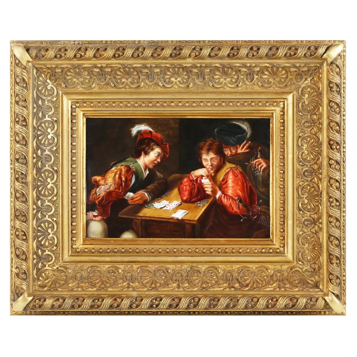 Porcelain Plate Featuring A Genre Scene Entitled “card Cheats,” Kpm, Berlin.