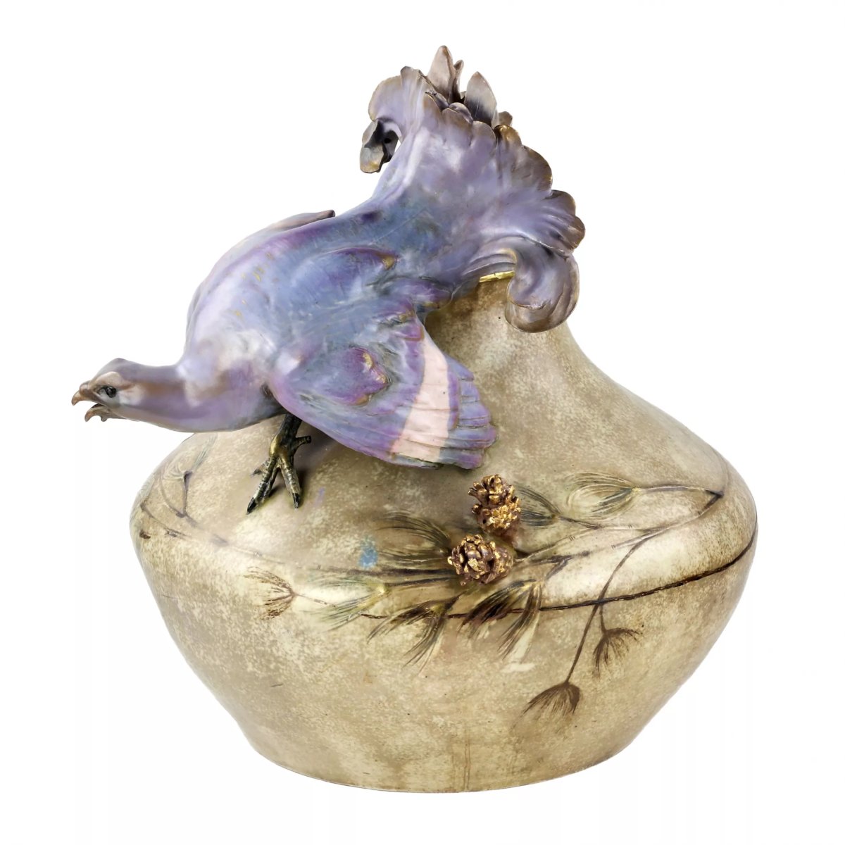 "capercaillie" Ceramic Vase. Eduard Stellmacher (1868–1945) Austria-hungary.-photo-2
