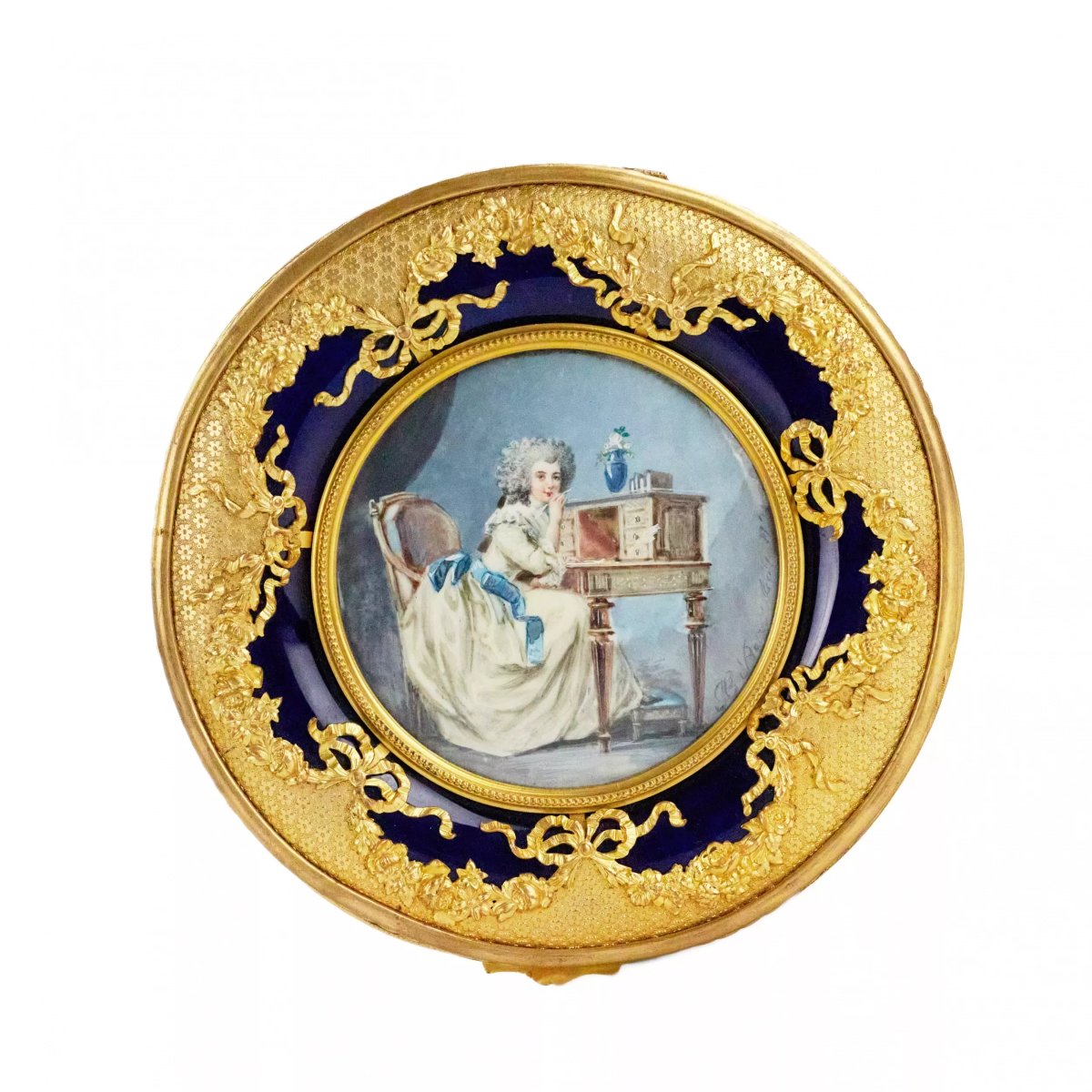 Porcelain Checkerboard Box With Miniature, Louis XVI Style, France.