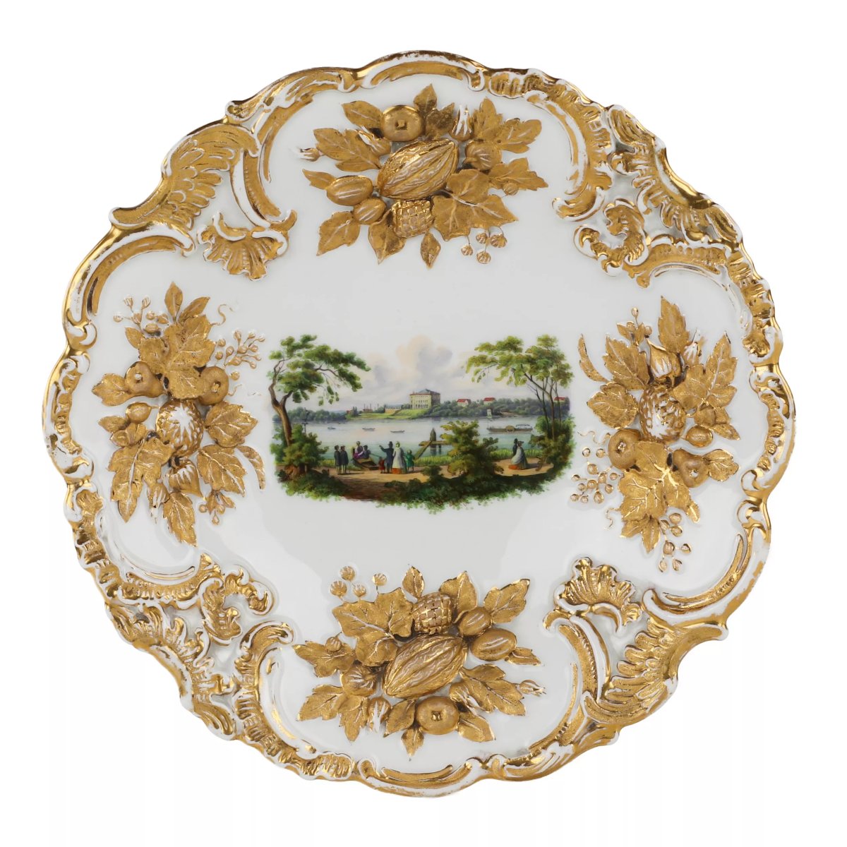LUXUEUX PLAT DÉCORATIF À VUE DE ZWICKAU. MEISSEN. 1815 - 1860