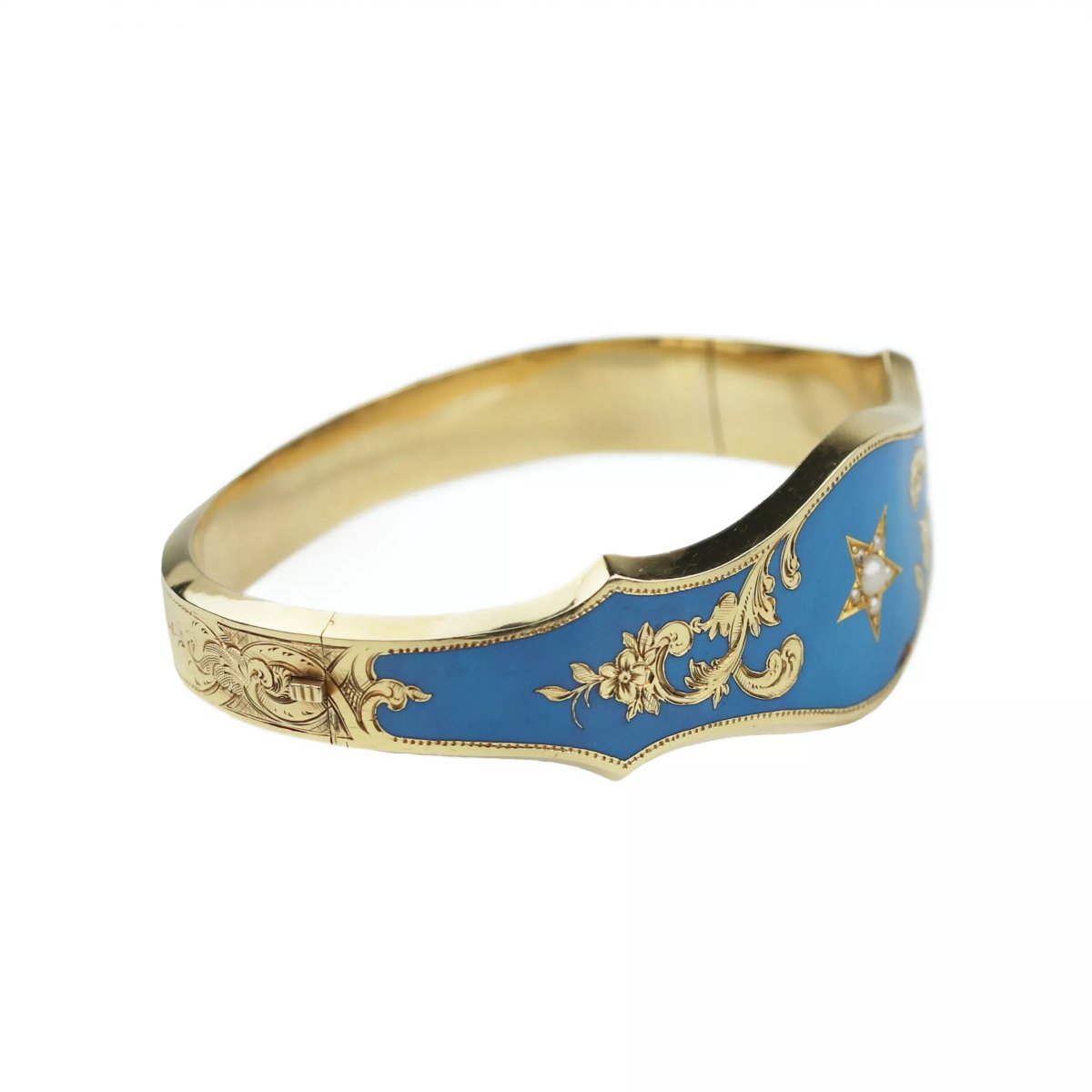 BRACELET RUSSE EN OR, ÉMAIL TURQUOISE ET PERLES. XIXE SIÈCLE-photo-3