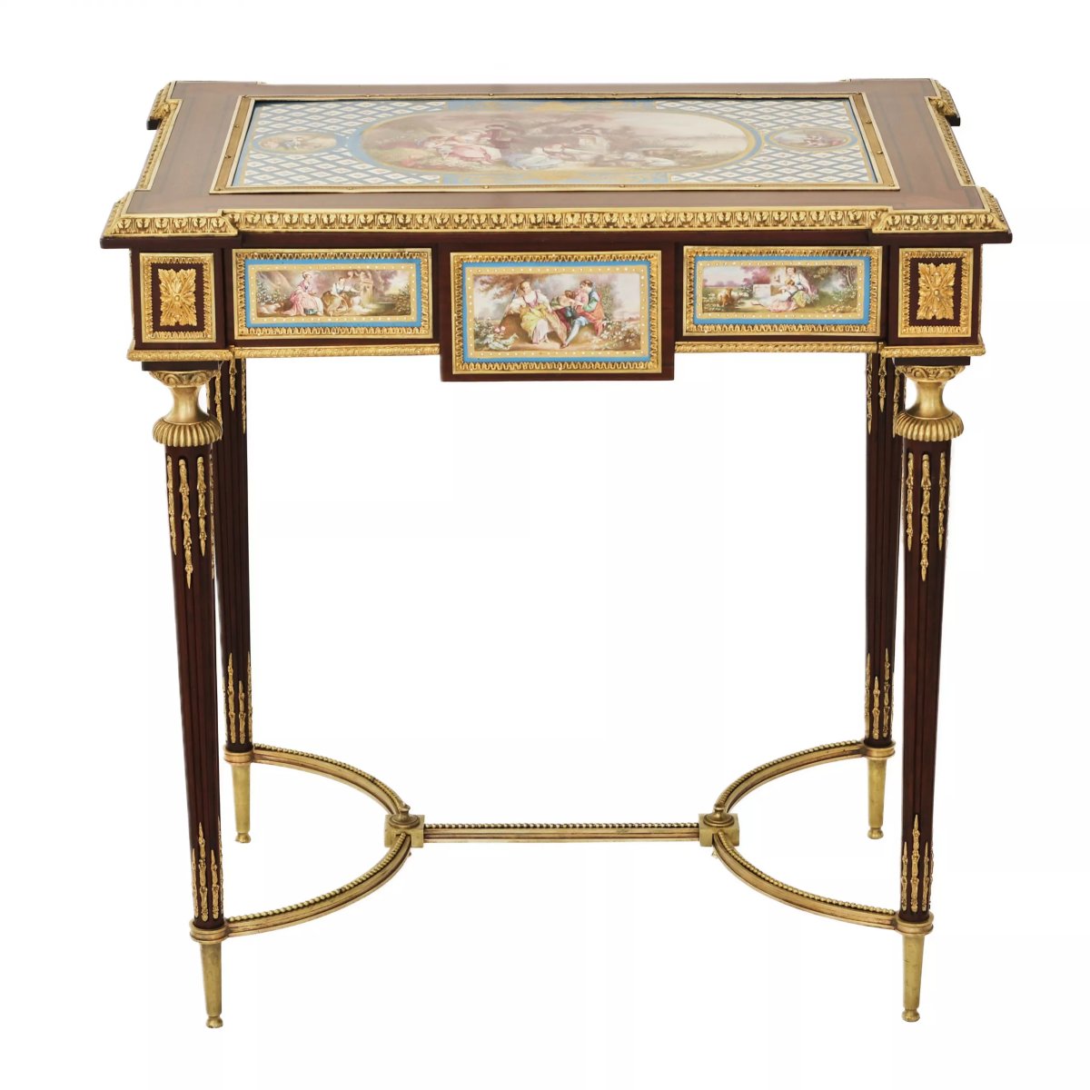 MAGNIFIQUE PETITE TABLE DE DAME AVEC PANNEAUX EN PORCELAINE DANS LE STYLE D’ADAM WEISWEILER -photo-2