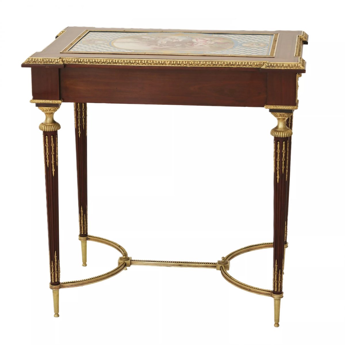 MAGNIFIQUE PETITE TABLE DE DAME AVEC PANNEAUX EN PORCELAINE DANS LE STYLE D’ADAM WEISWEILER -photo-8