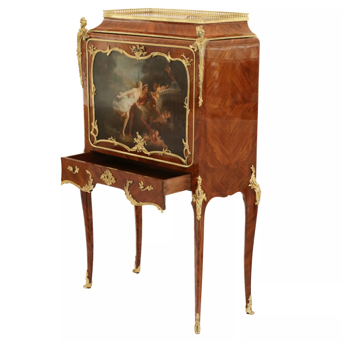 Painted-panel Secretary Desk, Paul Sormani, France, Paris, Second Half Of The 19th Century-photo-2