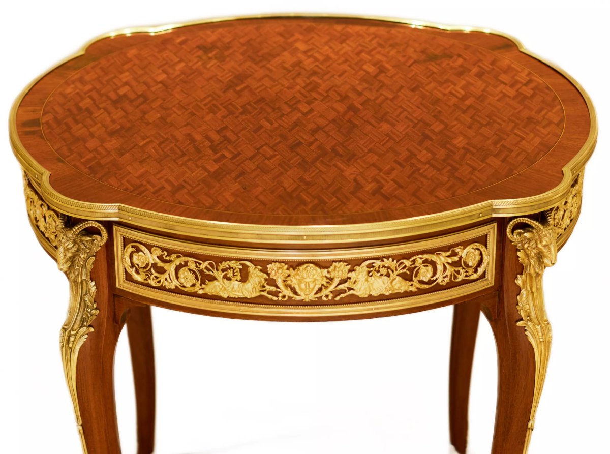 Mahogany Table With Inlay Work In The Louis XV Style. Attributed To François Linke. France,-photo-2