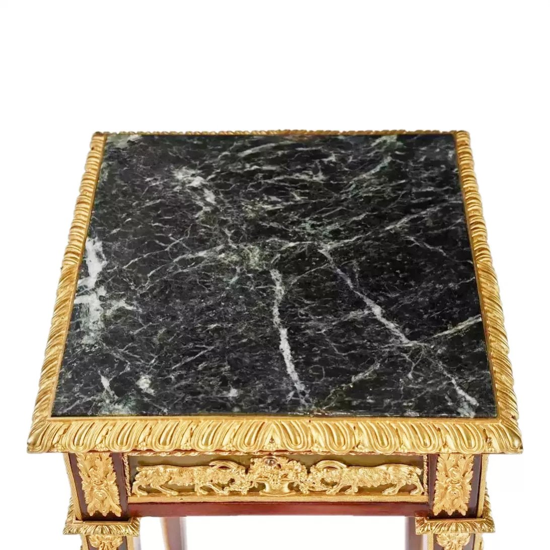 CONSOLE PIÉDESTAL EN ACAJOU ET BRONZE DORÉ DANS L’ESPRIT DE FRANÇOIS LINKE. FRANCE,-photo-2