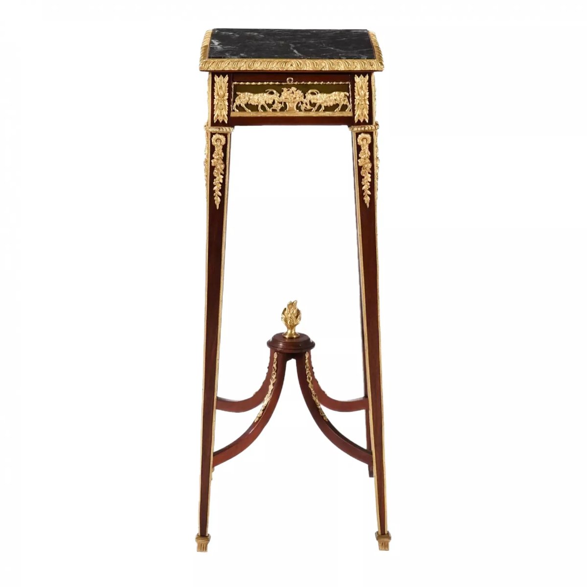 CONSOLE PIÉDESTAL EN ACAJOU ET BRONZE DORÉ DANS L’ESPRIT DE FRANÇOIS LINKE. FRANCE,
