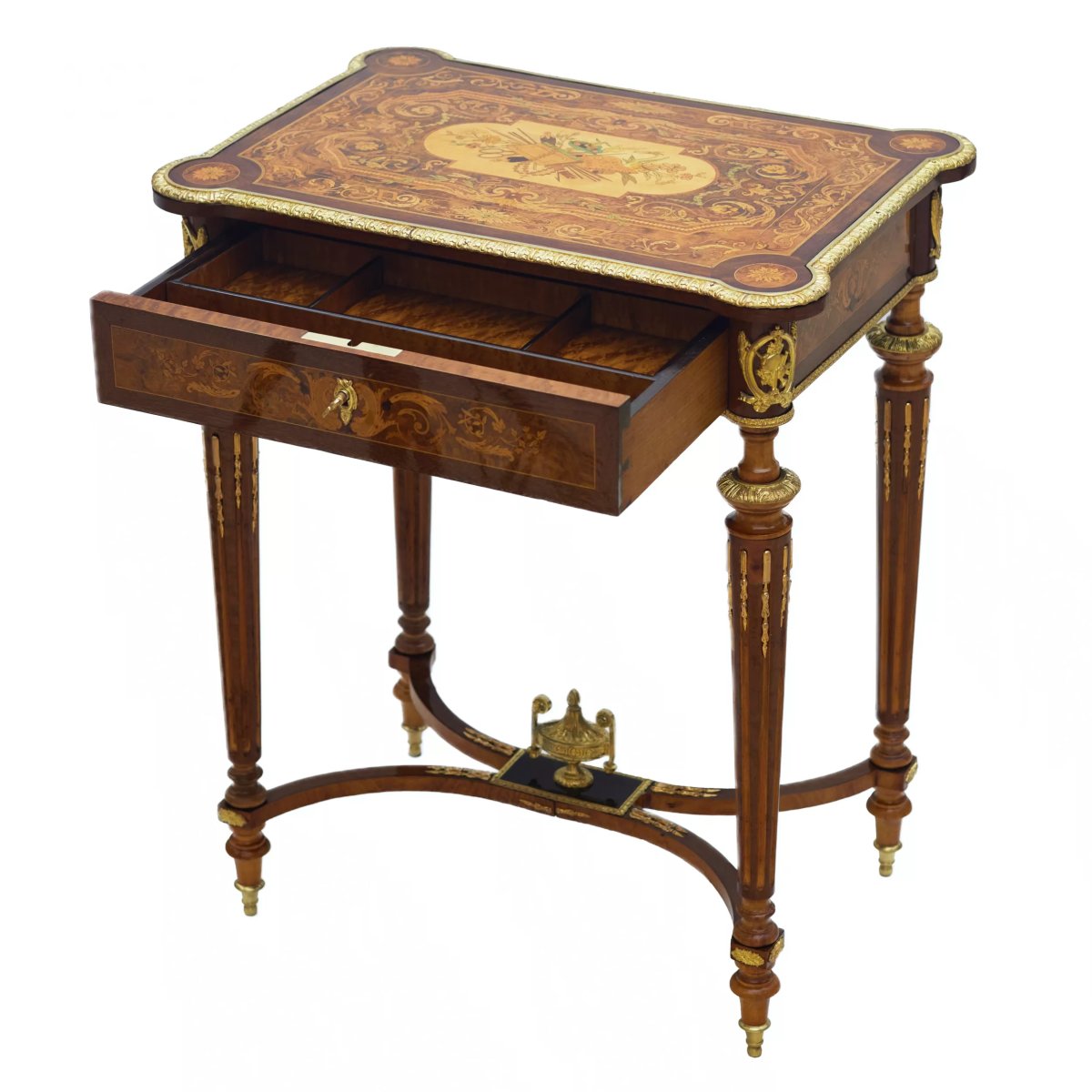BUREAU À ÉCRIRE AVEC MARQUETERIE ET BRONZES DORÉS FRANCE, FIN DU XIXᵉ SIÈCLE-photo-2