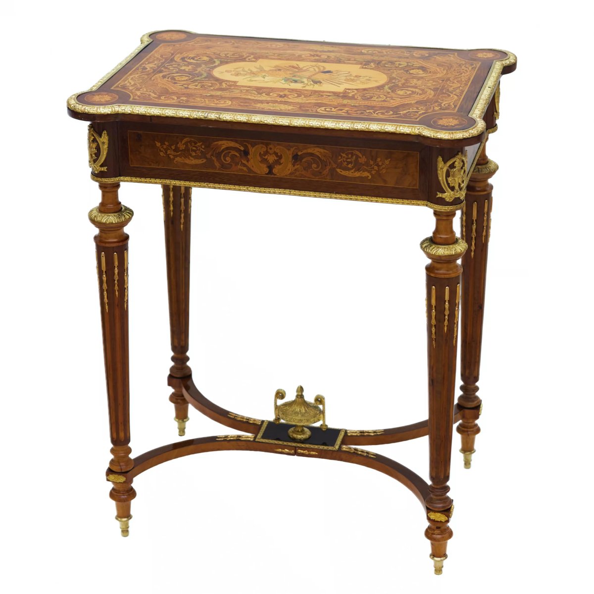 BUREAU À ÉCRIRE AVEC MARQUETERIE ET BRONZES DORÉS FRANCE, FIN DU XIXᵉ SIÈCLE-photo-4