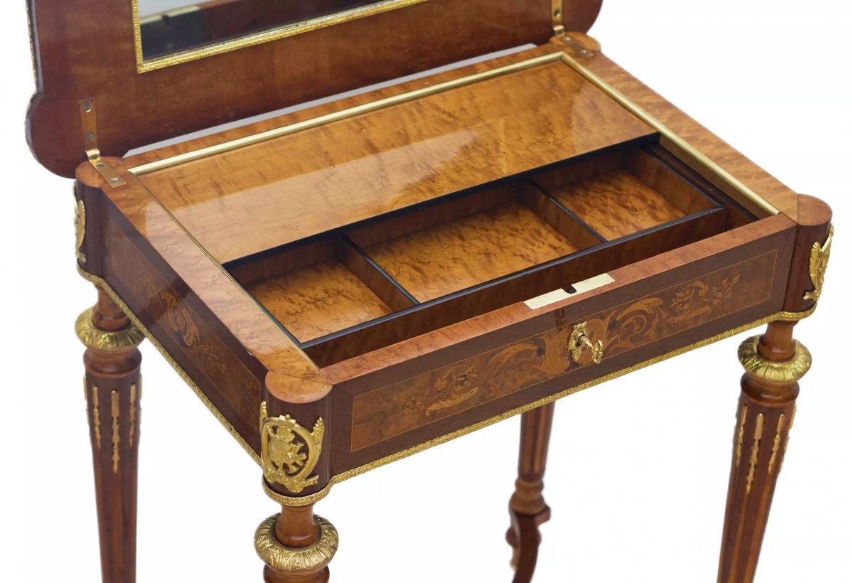 BUREAU À ÉCRIRE AVEC MARQUETERIE ET BRONZES DORÉS FRANCE, FIN DU XIXᵉ SIÈCLE-photo-2