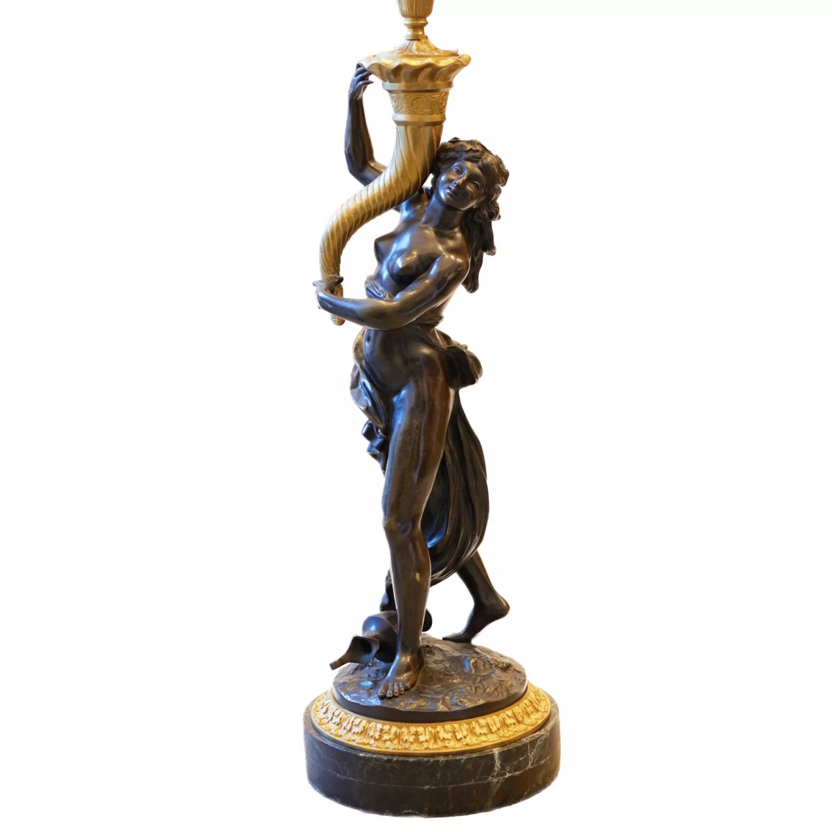 LAMPADAIRE FRANÇAIS EN BRONZE DORÉ ET PATINÉ DE STYLE LOUIS XVI. FRANCE, VERS 1900-photo-2
