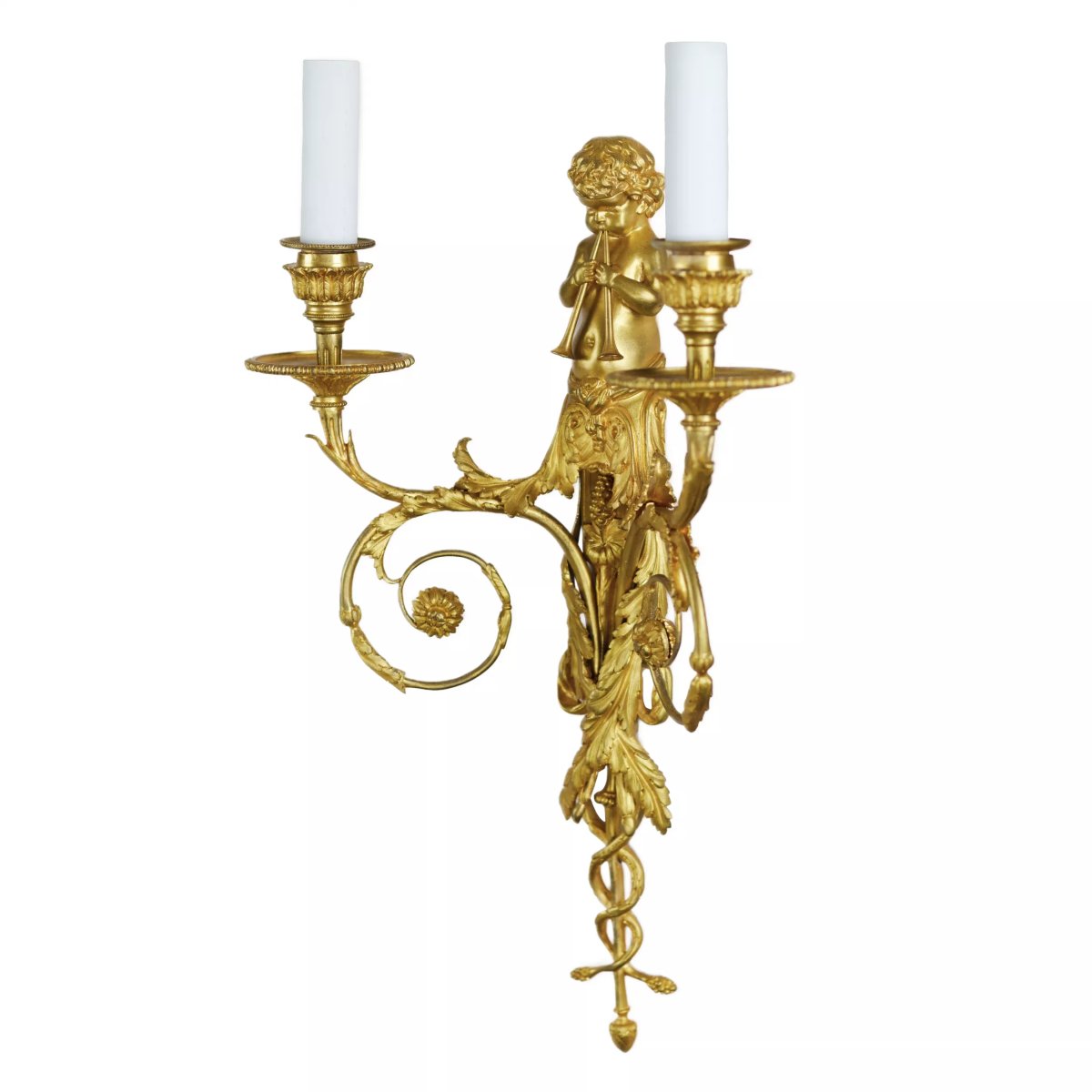 Pair Of Two-light French Wall Sconces In Gilded Bronze In The Louis X Style-photo-4