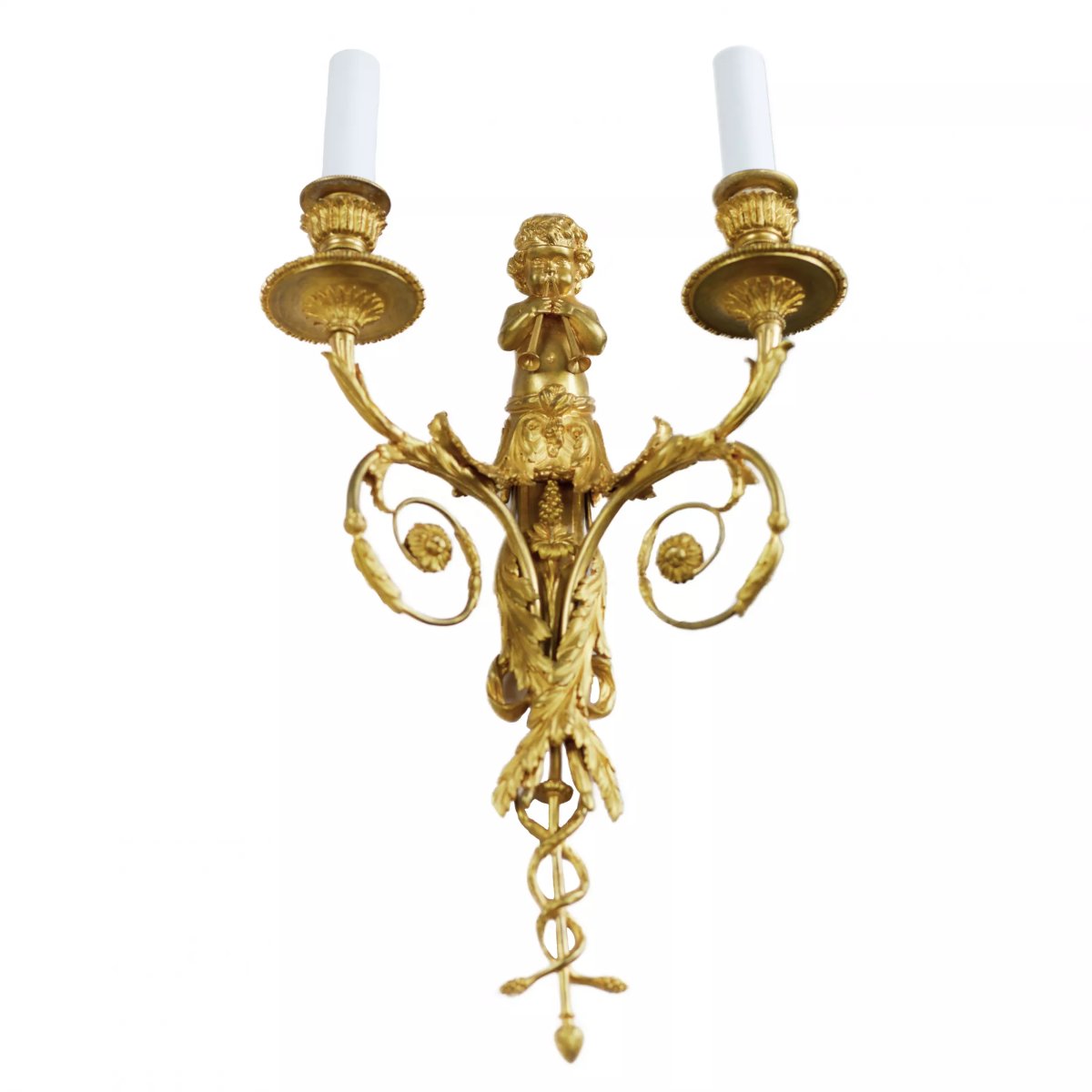Pair Of Two-light French Wall Sconces In Gilded Bronze In The Louis X Style-photo-1