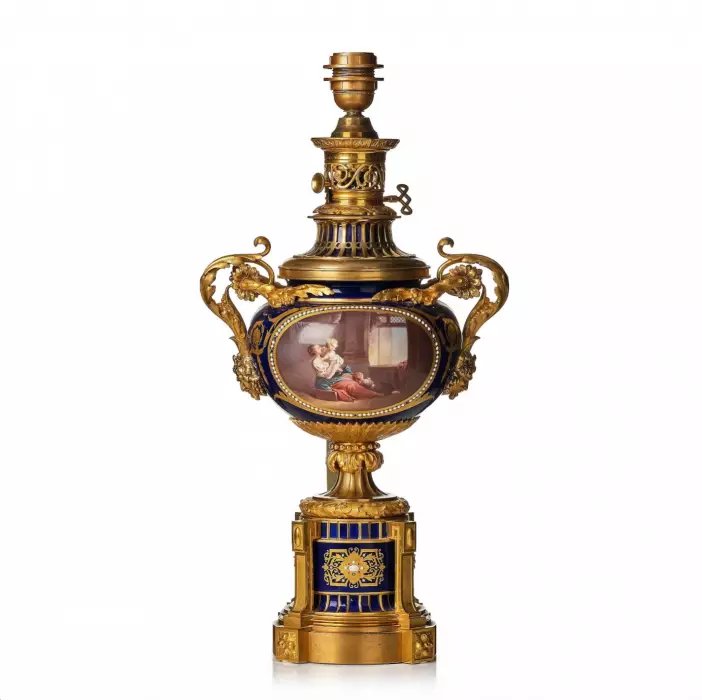 Porcelain Lamp With Gilded Bronze Fittings, In The Style Of Sèvres, France, Circa 1900