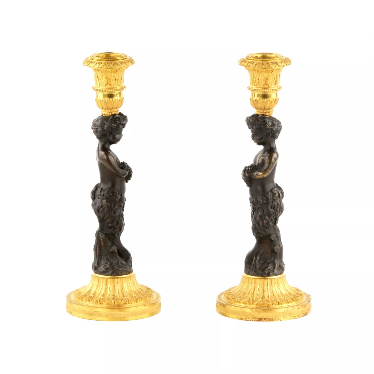 Pair Of Bronze Candlesticks, “fauns.” France. Mid-19th Century-photo-2