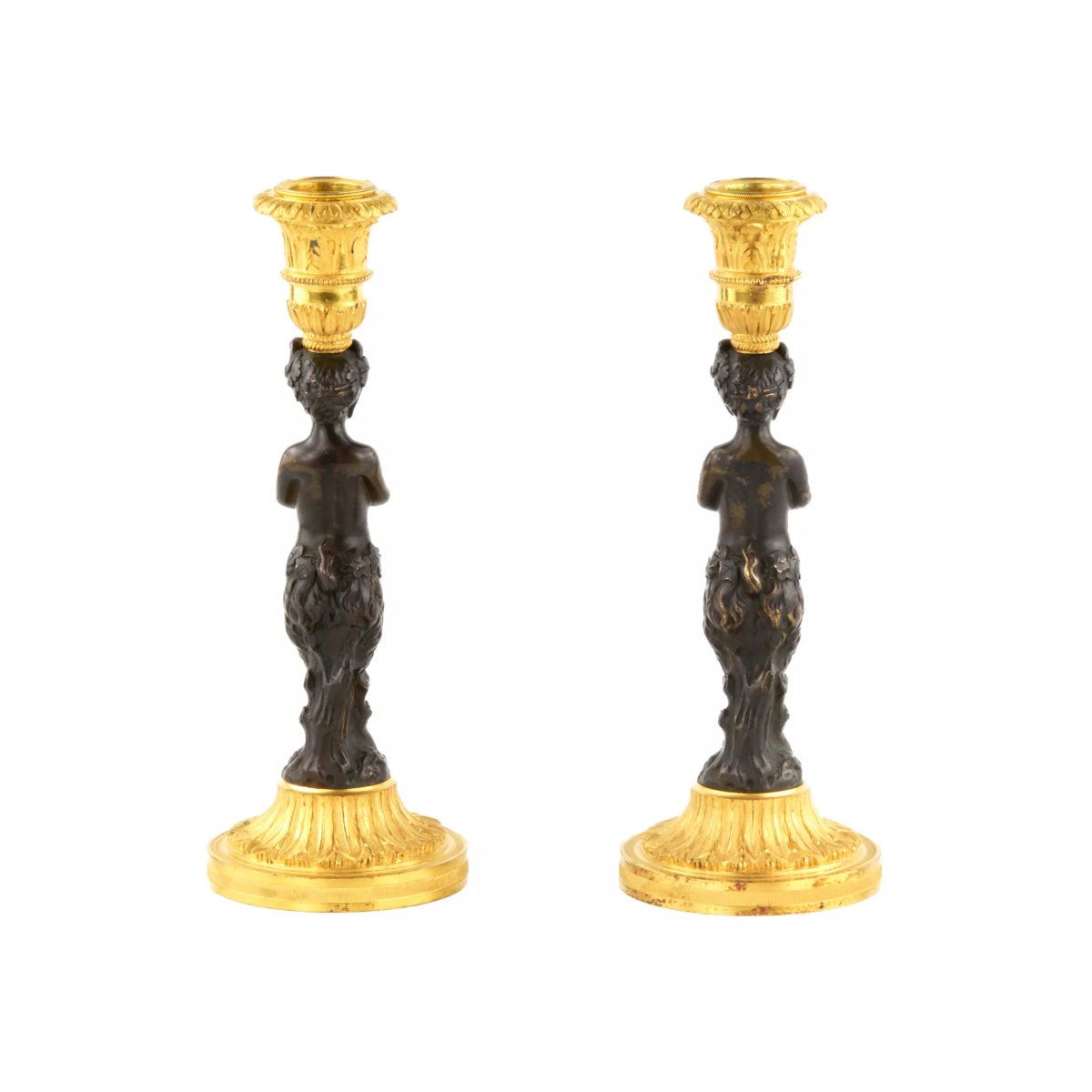 Pair Of Bronze Candlesticks, “fauns.” France. Mid-19th Century-photo-3
