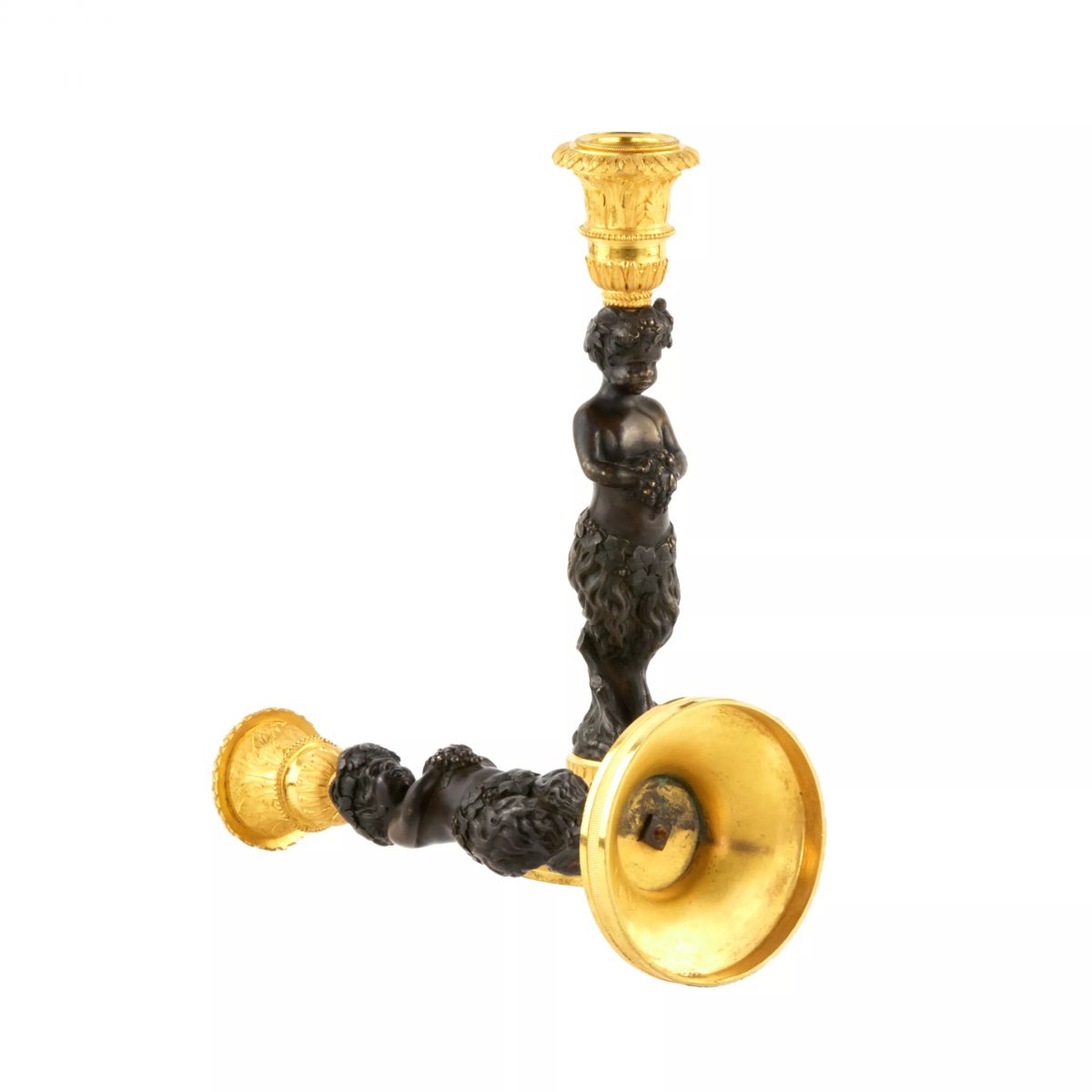 Pair Of Bronze Candlesticks, “fauns.” France. Mid-19th Century-photo-4