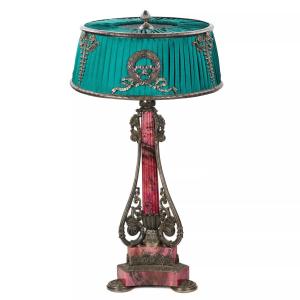 Large Table Lamp In Silver And Rhodonite. Nedmirov-kolodkin Workshop. Moscow, Circa 1890