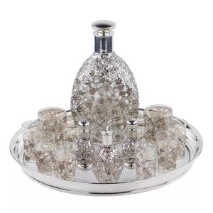 SERVICE À LIQUEUR AVEC DÉCOR AJOURÉ EN ARGENT MASSIF JAPON, MILIEU DU XXᵉ SIÈCLE